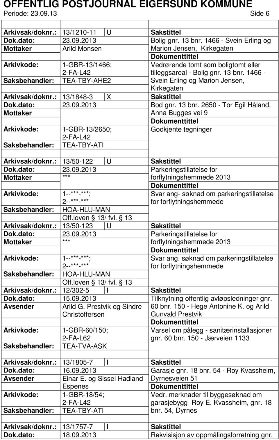 1466 - TEA-TBY-AHE2 Svein Erling og Marion Jensen, Kirkegaten Arkivsak/doknr.: 13/1848-3 X Sakstittel Bod gnr. 13 bnr.