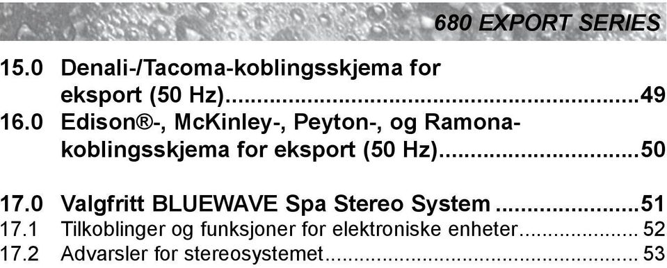 Hz)...50 17.0 Valgfritt BLUEWAVE Spa Stereo System...51 17.