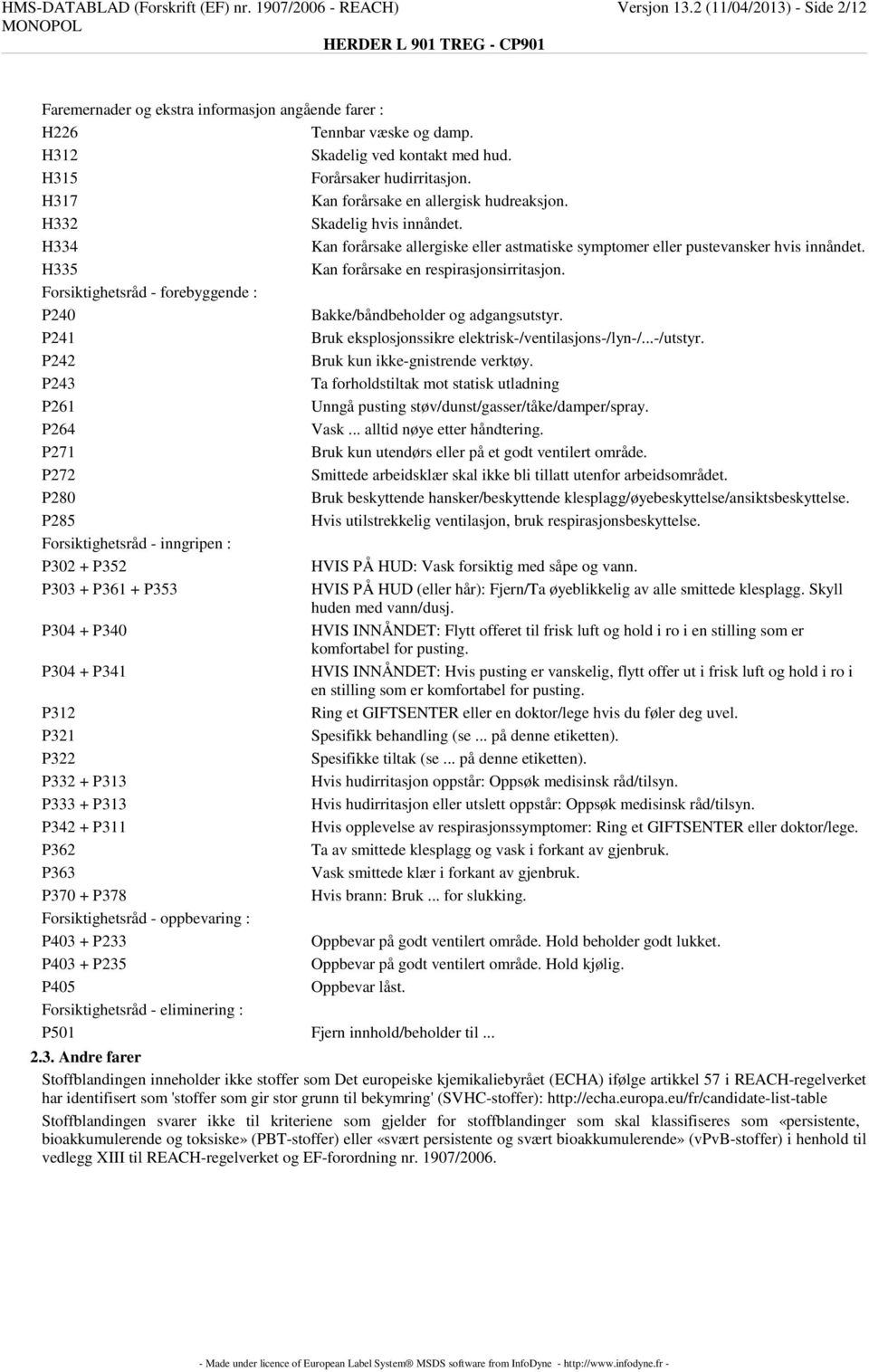 H334 Kan forårsake allergiske eller astmatiske symptomer eller pustevansker hvis innåndet. H335 Kan forårsake en respirasjonsirritasjon.