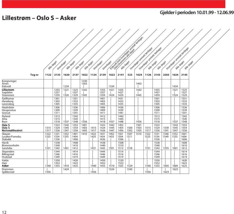 1355 1421 1425 1442 1455 1521 1525 Sagdalen 1257 1327 1357 1427 1457 1527 Strømmen 1259 1324 1329 1345 1359 1424 1429 1445 1459 1524 1529 Fjellhamar 1301 1331 1401 1431 1501 1531 Hanaborg 1303 1333