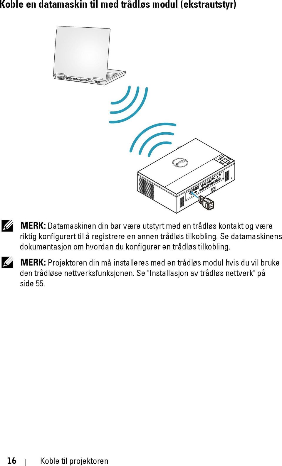 Se datamaskinens dokumentasjon om hvordan du konfigurer en trådløs tilkobling.