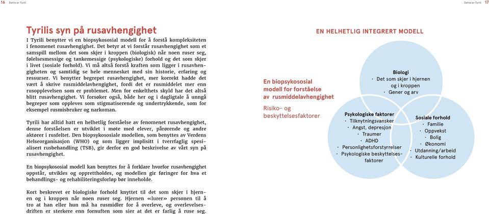 (sosiale forhold). Vi må altså forstå kraften som ligger i rusavhengigheten og samtidig se hele mennesket med sin historie, erfaring og ressurser.