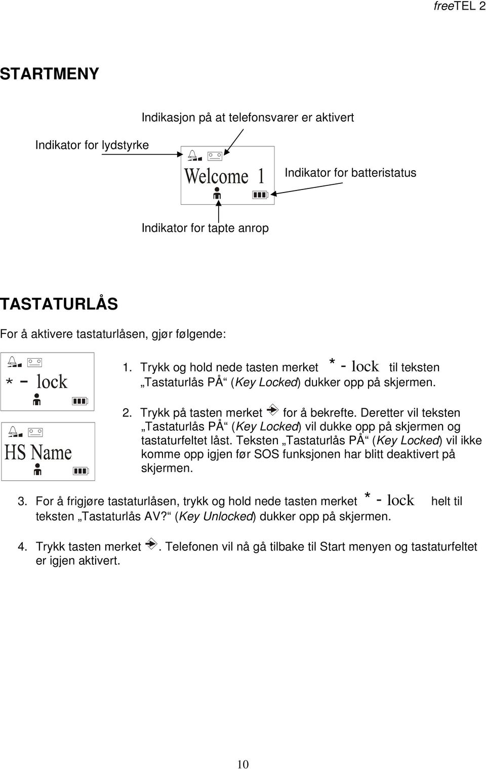 Deretter vil teksten Tastaturlås PÅ (Key Locked) vil dukke opp på skjermen og tastaturfeltet låst.