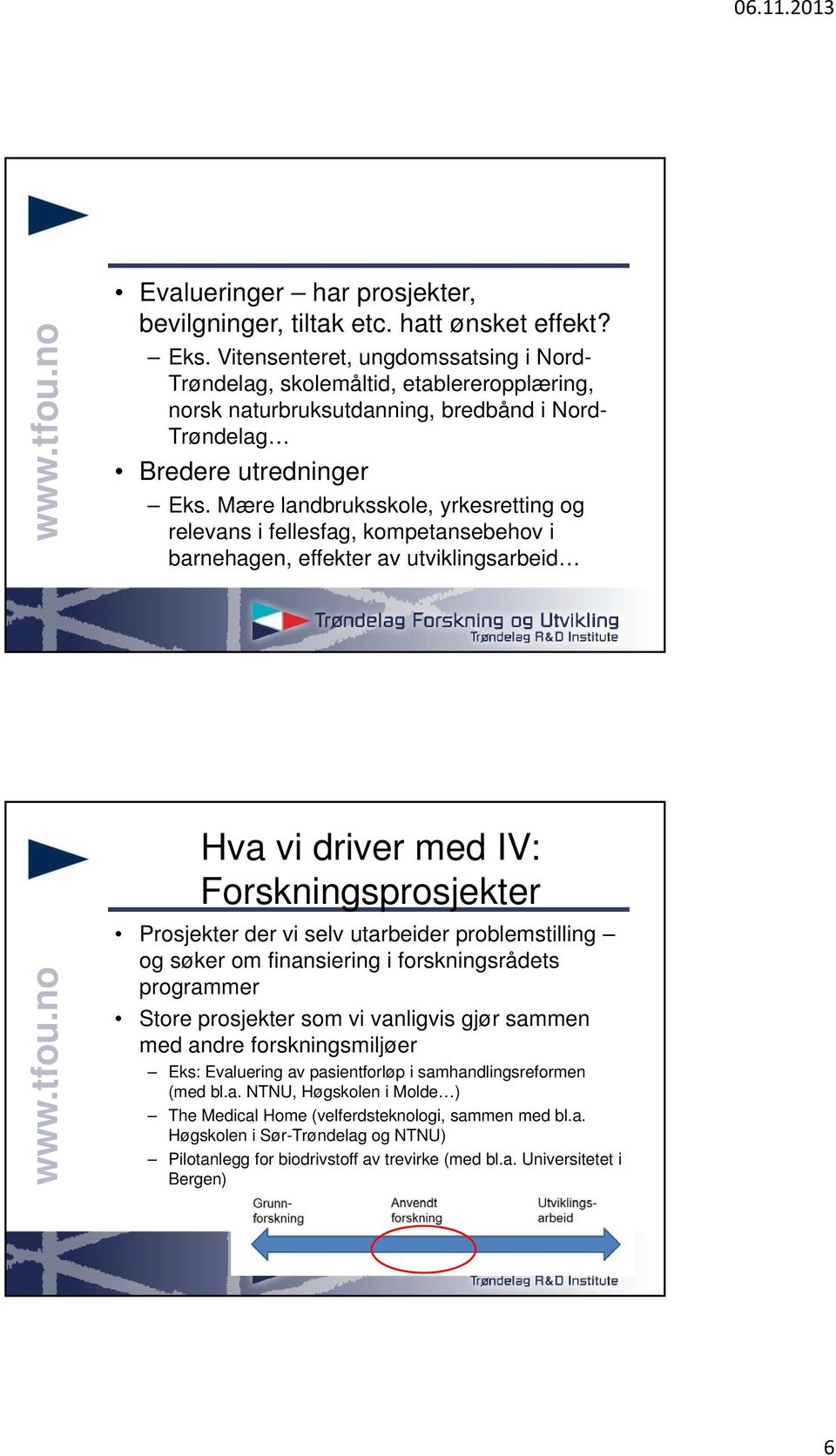 Mære landbruksskole, yrkesretting og relevans i fellesfag, kompetansebehov i barnehagen, effekter av utviklingsarbeid Hva vi driver med IV: Forskningsprosjekter Prosjekter der vi selv utarbeider