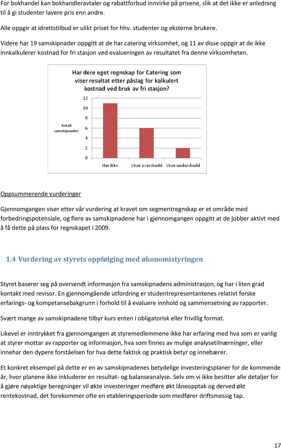 Videre har 19 samskipnader oppgitt at de har catering virksomhet, og 11 av disse oppgir at de ikke innkalkulerer kostnad for fri stasjon ved evalueringen av resultatet fra denne virksomheten.