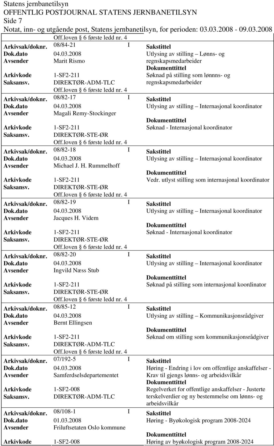 utlyst stilling som internasjonal koordinator Arkivsak/doknr. 08/82-19 I Sakstittel Avsender Jacques H. Videm Søknad - Internasjonal koordinator Arkivsak/doknr.