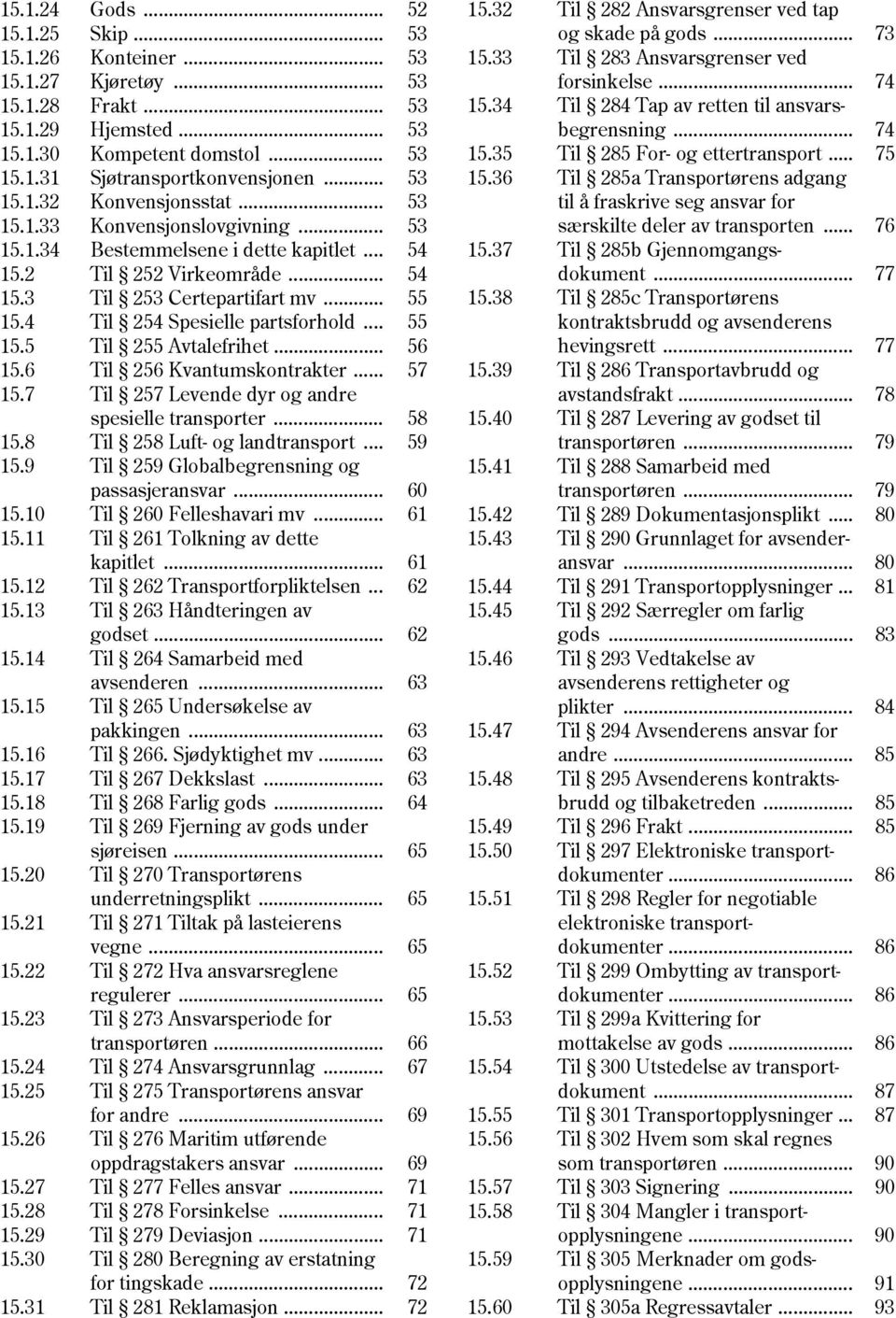 .. 56 15.6 Til 256 Kvantumskontrakter... 57 15.7 Til 257 Levende dyr og andre spesielle transporter... 58 15.8 Til 258 Luft- og landtransport... 59 15.9 Til 259 Globalbegrensning og passasjeransvar.