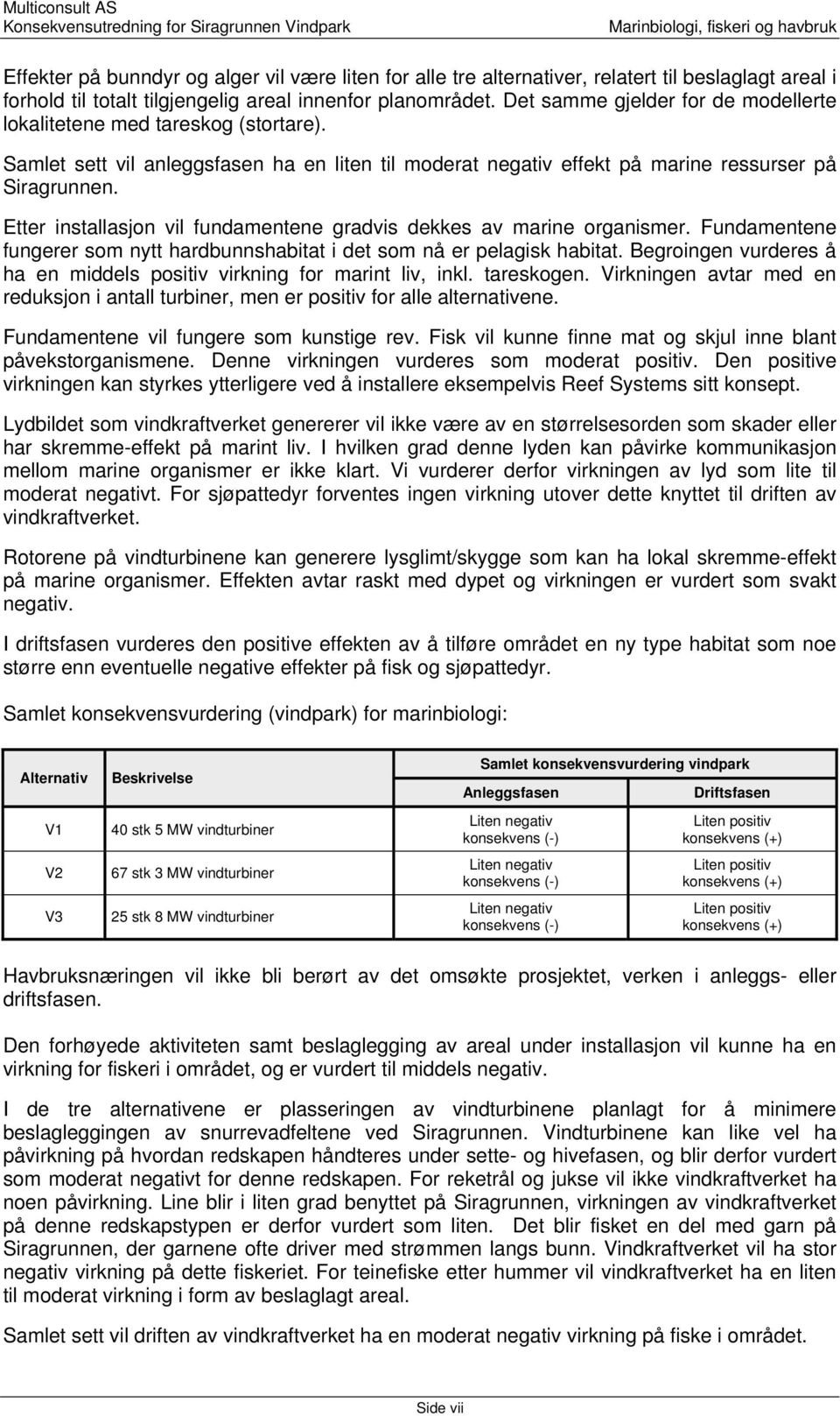 Etter installasjon vil fundamentene gradvis dekkes av marine organismer. Fundamentene fungerer som nytt hardbunnshabitat i det som nå er pelagisk habitat.