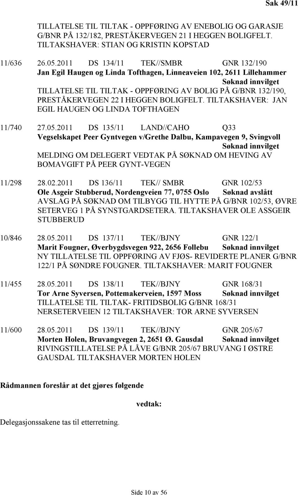 22 I HEGGEN BOLIGFELT. TILTAKSHAVER: JAN EGIL HAUGEN OG LINDA TOFTHAGEN 11/740 27.05.