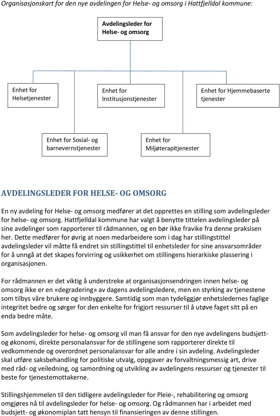 stilling som avdelingsleder for helse- og omsorg.