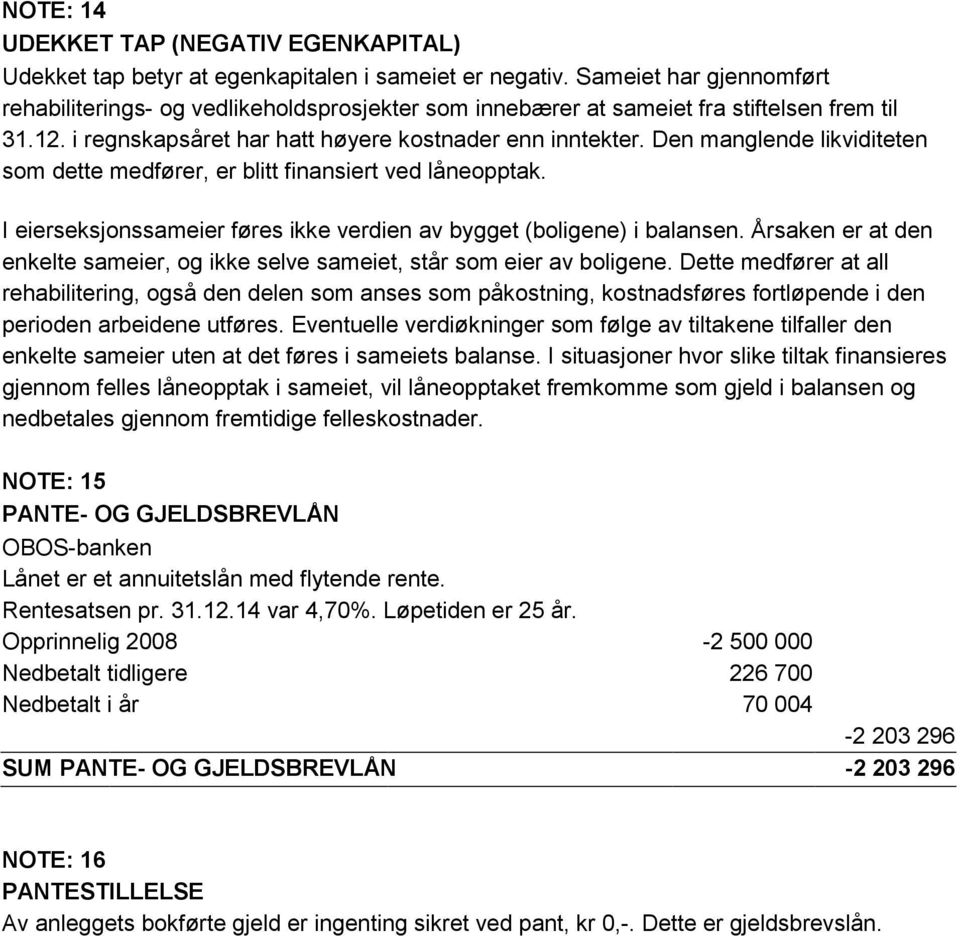 Den manglende likviditeten som dette medfører, er blitt finansiert ved låneopptak. I eierseksjonssameier føres ikke verdien av bygget (boligene) i balansen.