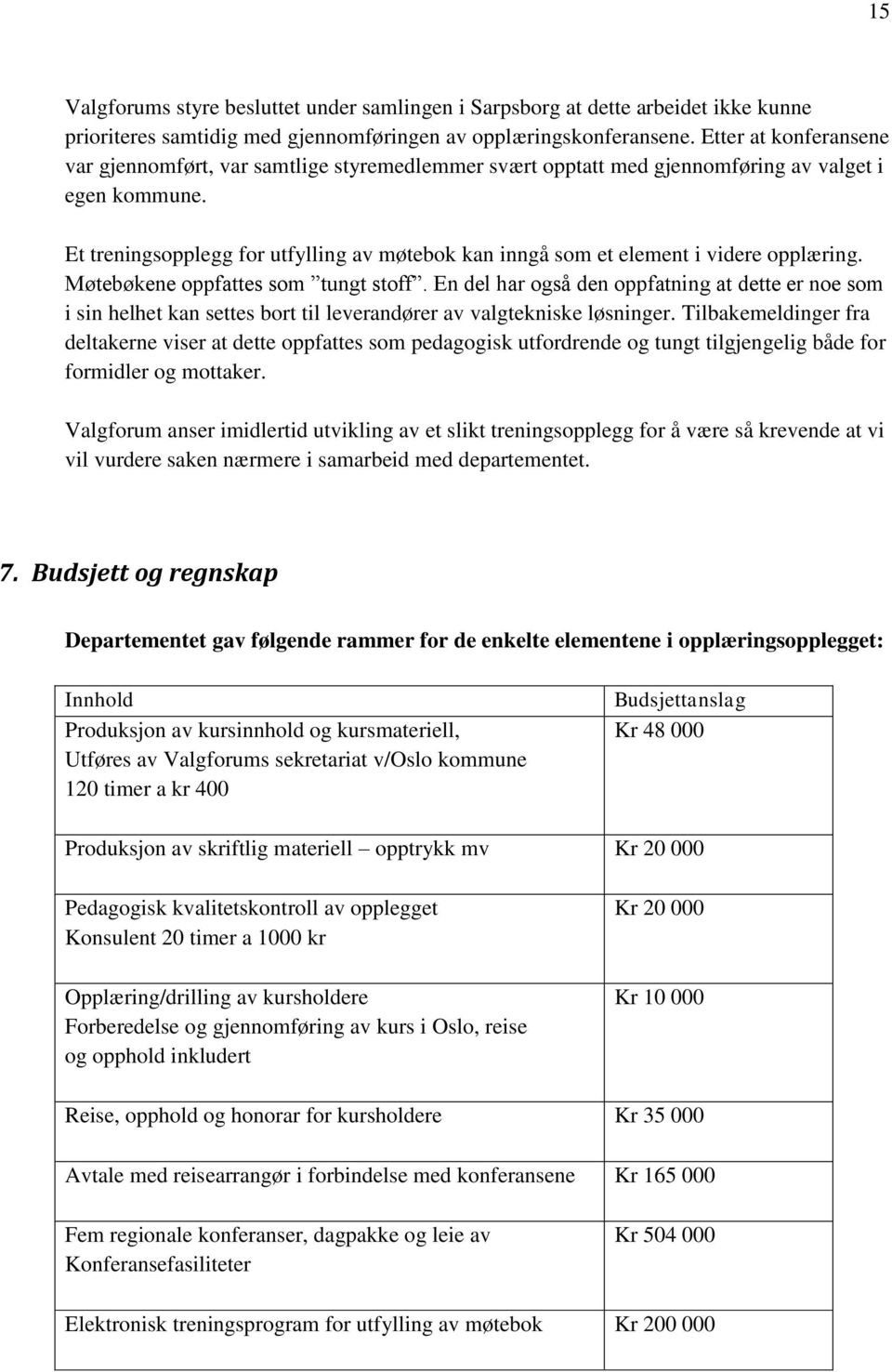 Et treningsopplegg for utfylling av møtebok kan inngå som et element i videre opplæring. Møtebøkene oppfattes som tungt stoff.