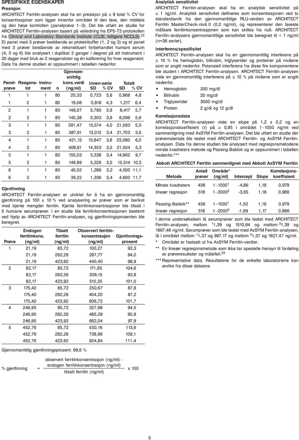 22 Et panel med 3 prøver bestående av proteinbuffer (1, 2 og 3) og et panel med 3 prøver bestående av rekonstituert forbehandlet humant serum (4, 5 og 6) ble analysert i duplikat 2 ganger i døgnet på