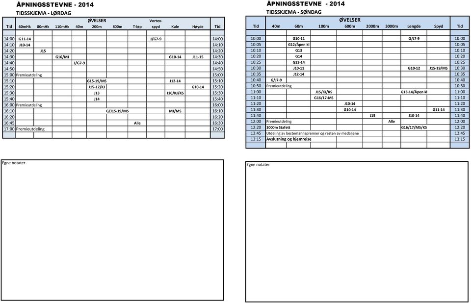 J14-15 J/G7-9 G10-14 14:30 14:40 14:40 14:50 KJ17-19 G/J10-14 14:40 14:50 14:50 15:00 Premieutdeling G16/MJ 14:50 15:00 15:00 15:10 J/G7-9 G15-19/MS J12-14 J12-14 15:00 15:10 15:10 15:20 MJ/MS