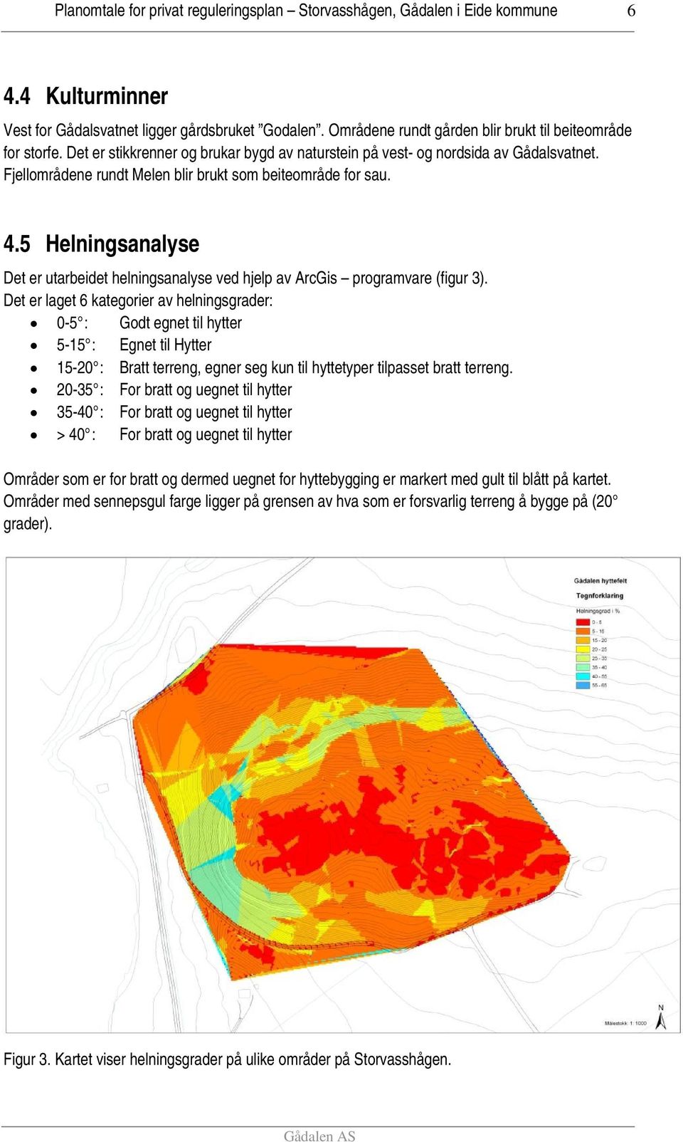 5 Helningsanalyse Det er utarbeidet helningsanalyse ved hjelp av ArcGis programvare (figur 3).