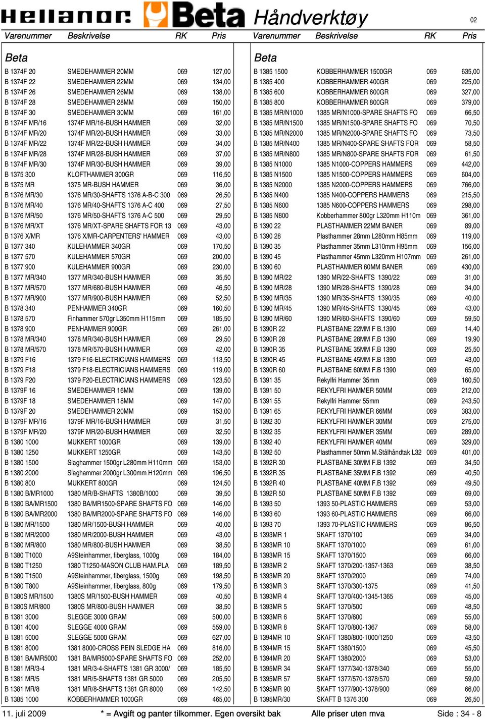 MR/30 1374F MR/30-BUSH HAMMER 069 39,00 B 1375 300 KLOFTHAMMER 300GR 069 116,50 B 1375 MR 1375 MR-BUSH HAMMER 069 36,00 B 1376 MR/30 1376 MR/30-SHAFTS 1376 A-B-C 300 069 26,50 B 1376 MR/40 1376