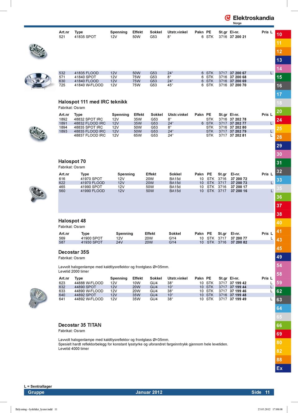 Pris L 92 4 SPOT IRC V W G53 8 STK 2 78 91 4 FLOOD IRC V W G53 6 STK 2 77 L 94 4 SPOT IRC V 50W G53 8 STK 2 93 4 FLOOD IRC V 50W G53 STK 2 79 L 4 FLOOD IRC V W G53 STK 2 81 L Halospot 70 Art.