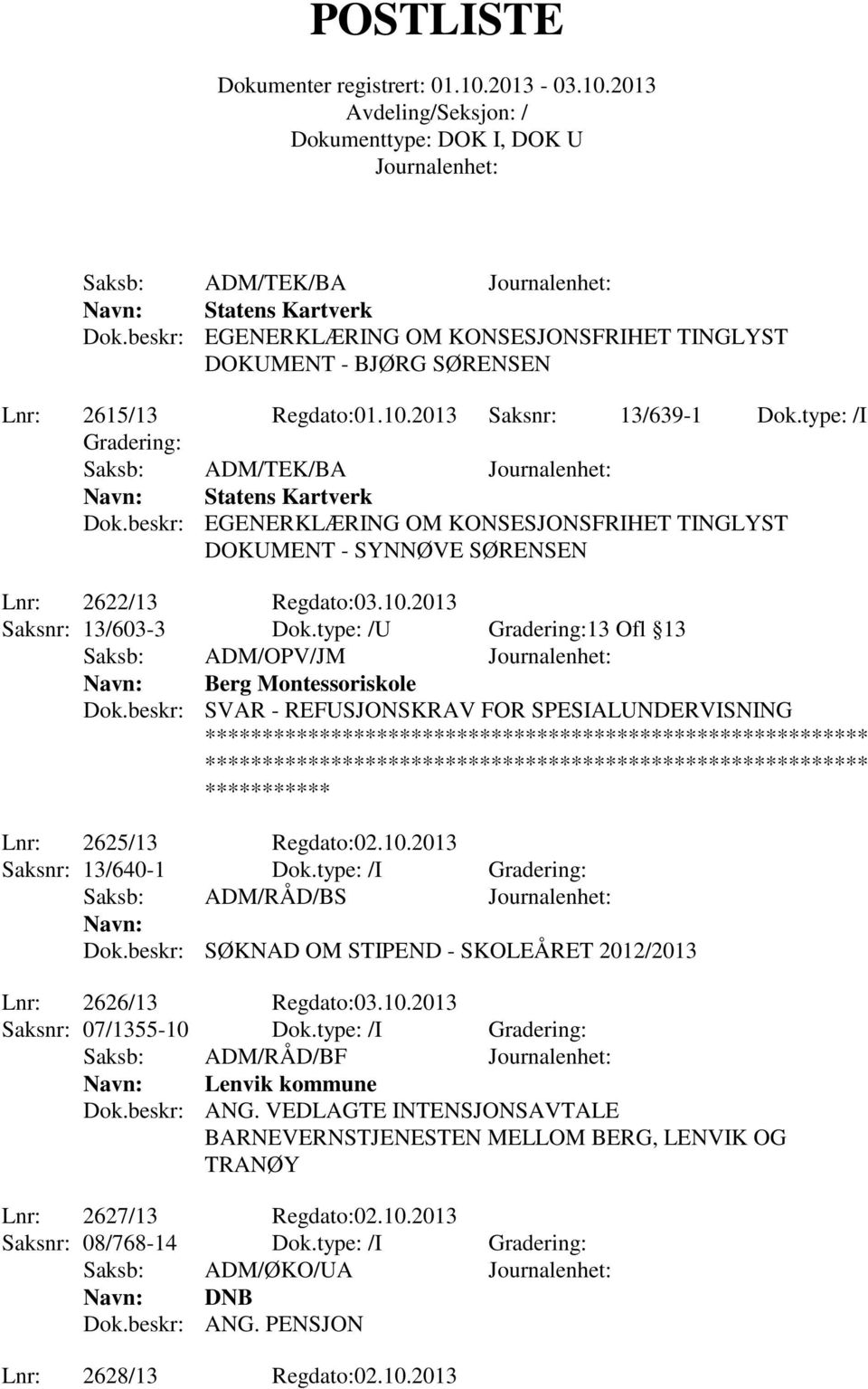 beskr: SVAR - REFUSJONSKRAV FOR SPESIALUNDERVISNING ********************************************************** ********************************************************** *********** Lnr: 2625/13