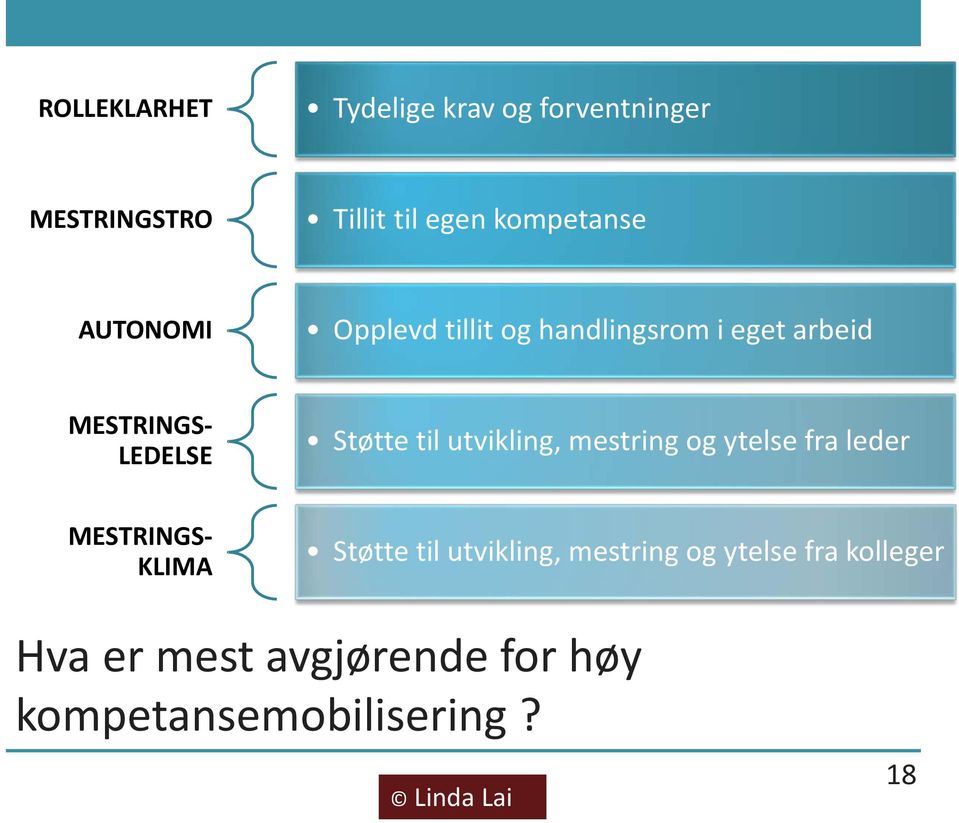 utvikling, mestring og ytelse fra leder MESTRINGS- KLIMA Støtte til utvikling,