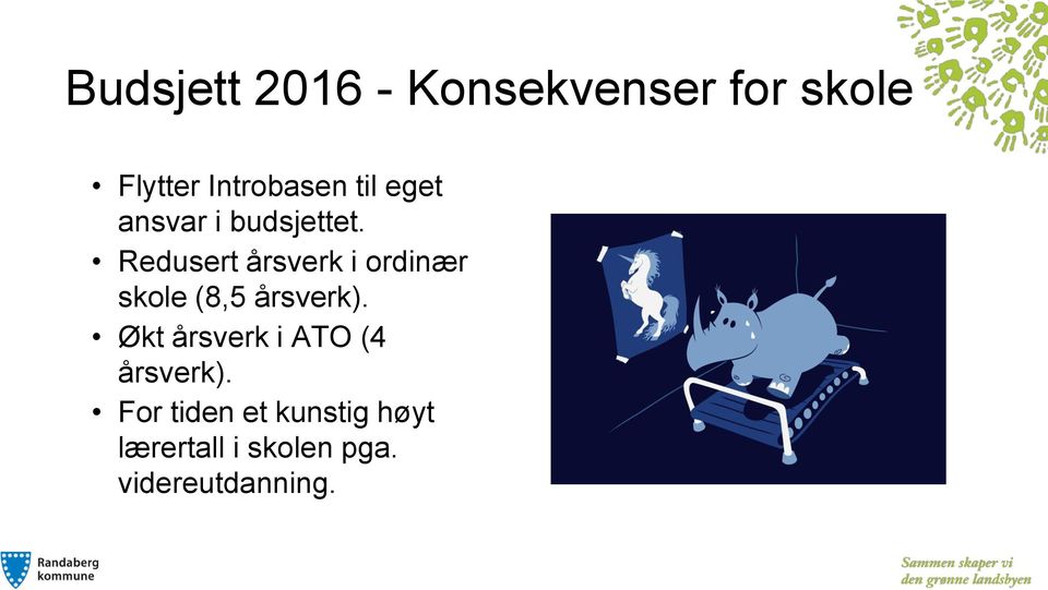 Redusert årsverk i ordinær skole (8,5 årsverk).