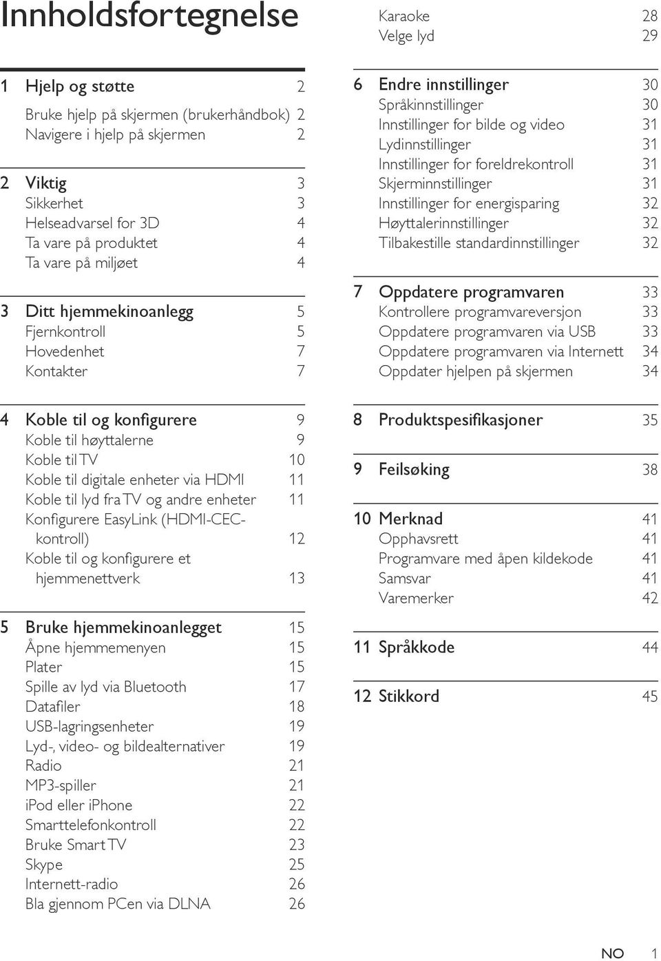 fra TV og andre enheter 11 Konfigurere EasyLink (HDMI-CECkontroll) 12 Koble til og konfigurere et hjemmenettverk 13 5 Bruke hjemmekinoanlegget 15 Åpne hjemmemenyen 15 Plater 15 Spille av lyd via