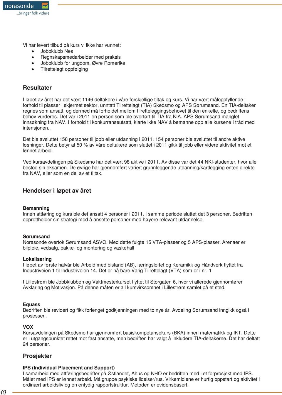 En TIA-deltaker regnes som ansatt, og dermed må forholdet mellom tilretteleggingsbehovet til den enkelte, og bedriftens behov vurderes. Det var i 2011 en person som ble overført til TIA fra KIA.