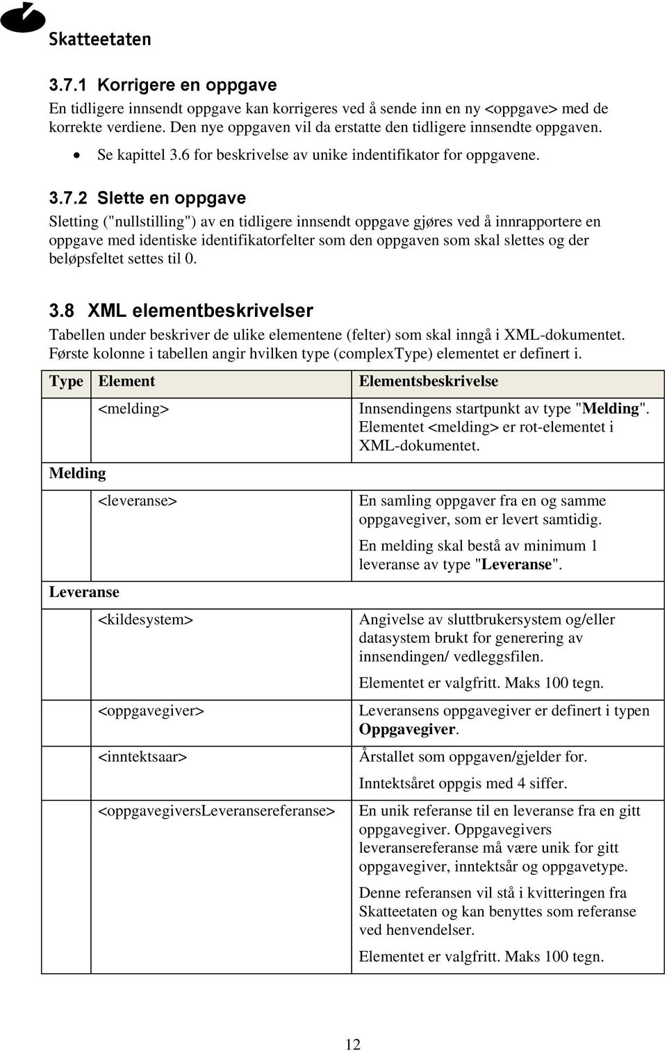 2 Slette en oppgave Sletting ("nullstilling") av en tidligere innsendt oppgave gjøres ved å innrapportere en oppgave med identiske identifikatorfelter som den oppgaven som skal slettes og der