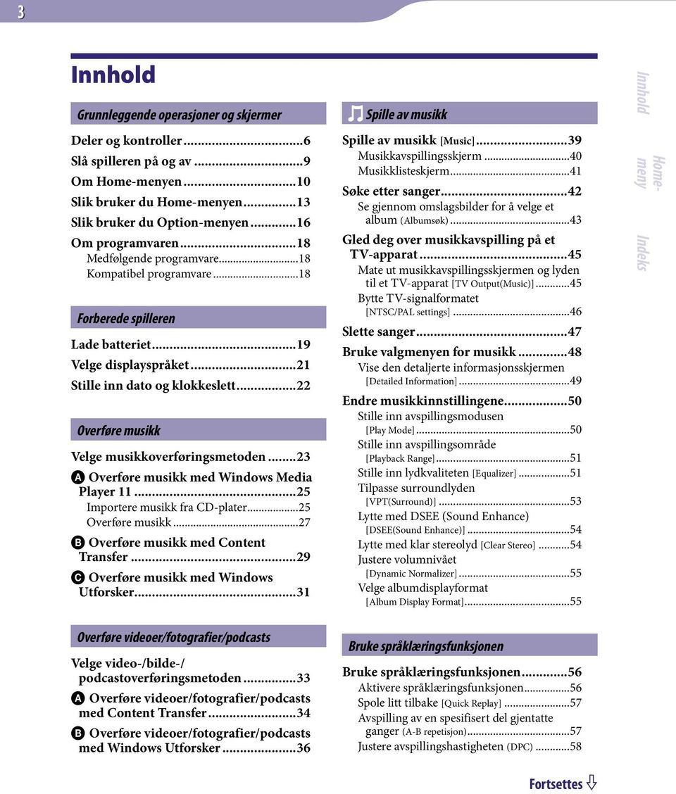 ..22 Overføre musikk Velge musikkoverføringsmetoden...23 Overføre musikk med Windows Media Player 11...25 Importere musikk fra CD-plater...25 Overføre musikk...27 Overføre musikk med Content Transfer.