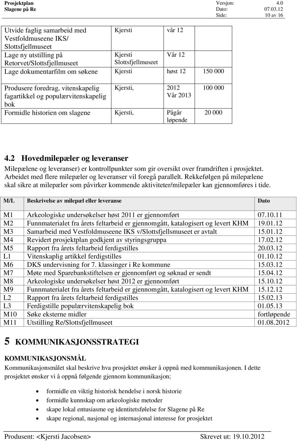 2 Hovedmilepæler og leveranser Milepælene og leveranser) er kontrollpunkter som gir oversikt over framdriften i prosjektet. Arbeidet med flere milepæler og leveranser vil foregå parallelt.