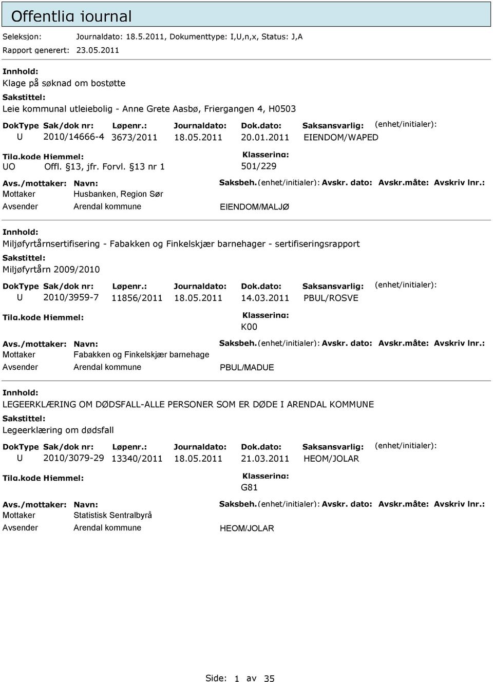 Region Sør EENDOM/MALJØ Miljøfyrtårnsertifisering - Fabakken og Finkelskjær barnehager - sertifiseringsrapport Miljøfyrtårn 2009/2010 2010/3959-7 11856/2011 14.03.