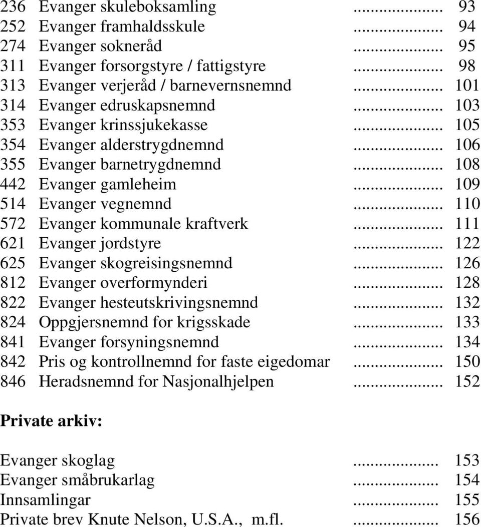 .. 110 572 Evanger kommunale kraftverk... 111 621 Evanger jordstyre... 122 625 Evanger skogreisingsnemnd... 126 812 Evanger overformynderi... 128 822 Evanger hesteutskrivingsnemnd.