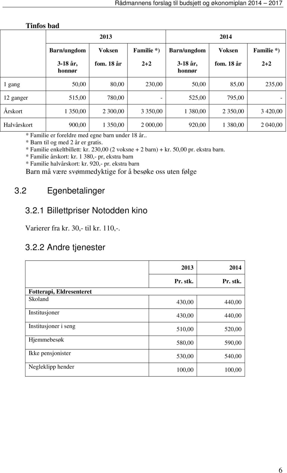 920,00 1 380,00 2 040,00 * Familie er foreldre med egne barn under 18 år.. * Barn til og med 2 år er gratis. * Familie enkeltbillett: kr. 230,00 (2 voksne + 2 barn) + kr. 50,00 pr. ekstra barn.