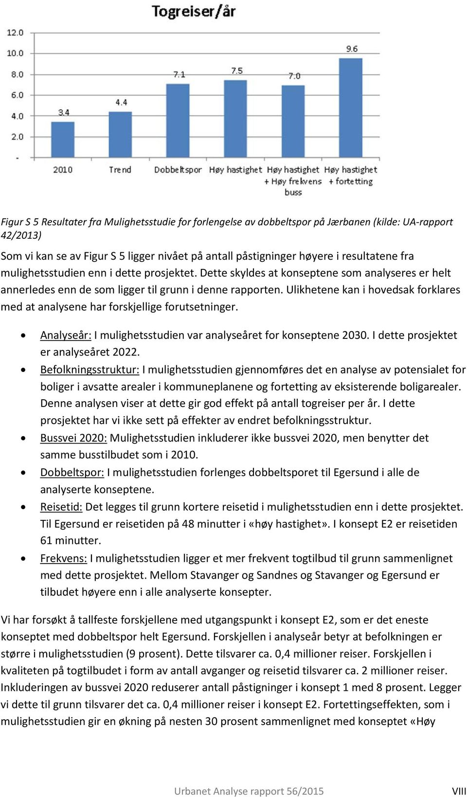 Ulikhetene kan i hovedsak forklares med at analysene har forskjellige forutsetninger. Analyseår: I mulighetsstudien var analyseåret for konseptene 2030. I dette prosjektet er analyseåret 2022.