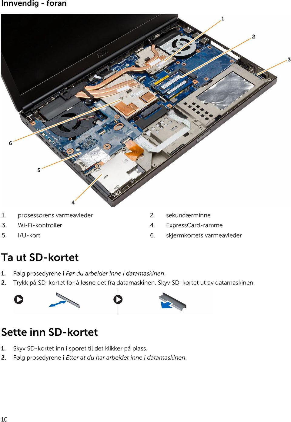 2. Trykk på SD-kortet for å løsne det fra datamaskinen. Skyv SD-kortet ut av datamaskinen. Sette inn SD-kortet 1.