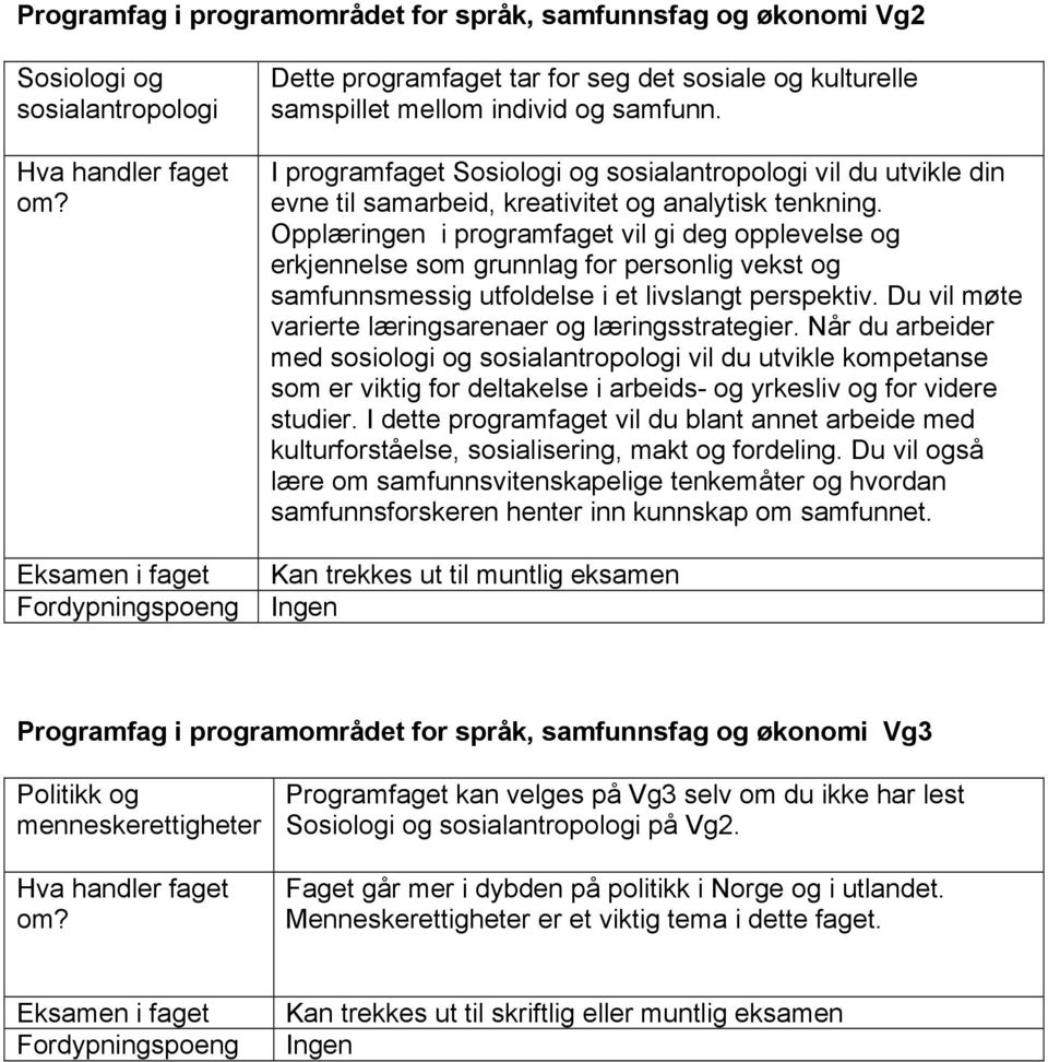 Opplæringen i programfaget vil gi deg opplevelse og erkjennelse som grunnlag for personlig vekst og samfunnsmessig utfoldelse i et livslangt perspektiv.