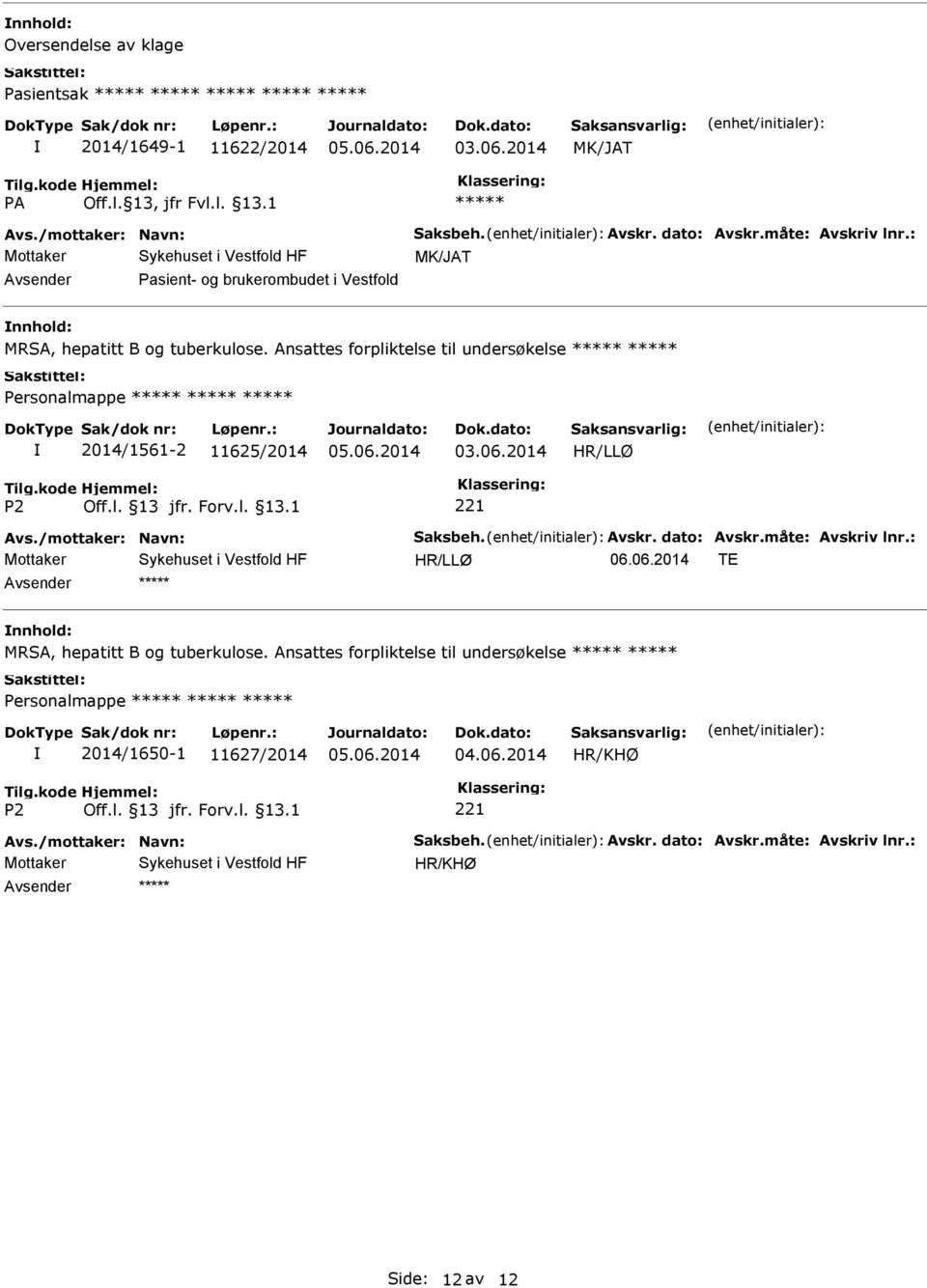 Ansattes forpliktelse til undersøkelse Personalmappe 2014/1561-2 11625/2014 03.06.