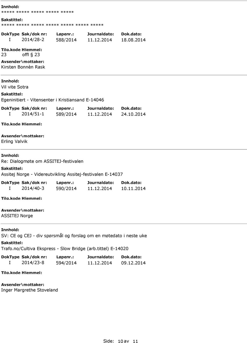 2014 Erling Valvik Re: Dialogmøte om ASSTEJ-festivalen Assitej Norge - Videreutvikling Assitej-festivalen E-14037 2014/40-3