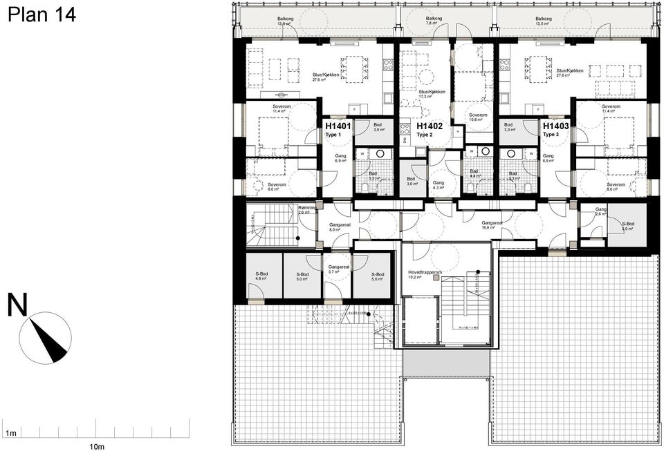 10 x 21 4,8 m² areal 3,7 m² 9 x 183 = 1 649 5 Hovedtrapperom 10,2 m² 12