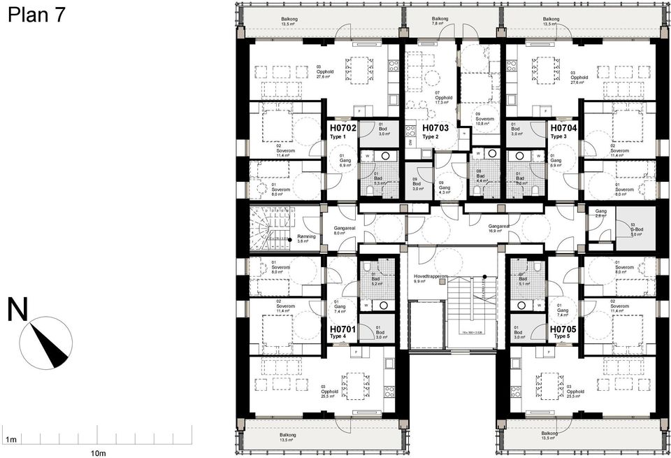 m² areal areal 1 53 7,4 m² 64,3 m² H07 Type 4 5,2 m² 10 x 21 Hovedtrapperom 9,9 m² 12 x 23