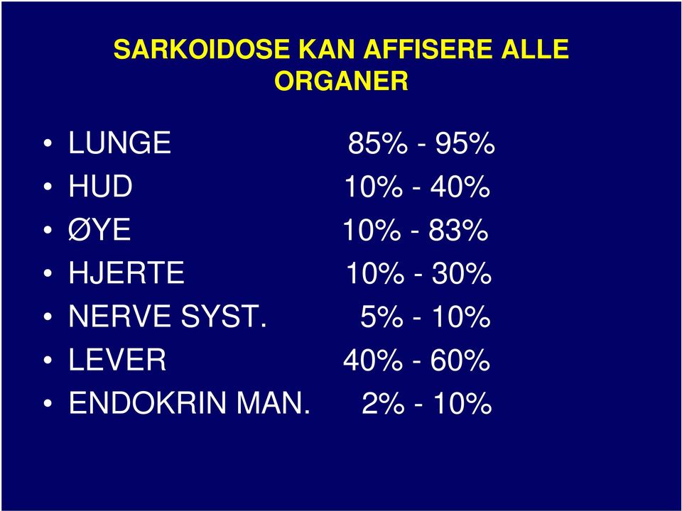 83% HJERTE 10% - 30% NERVE SYST.