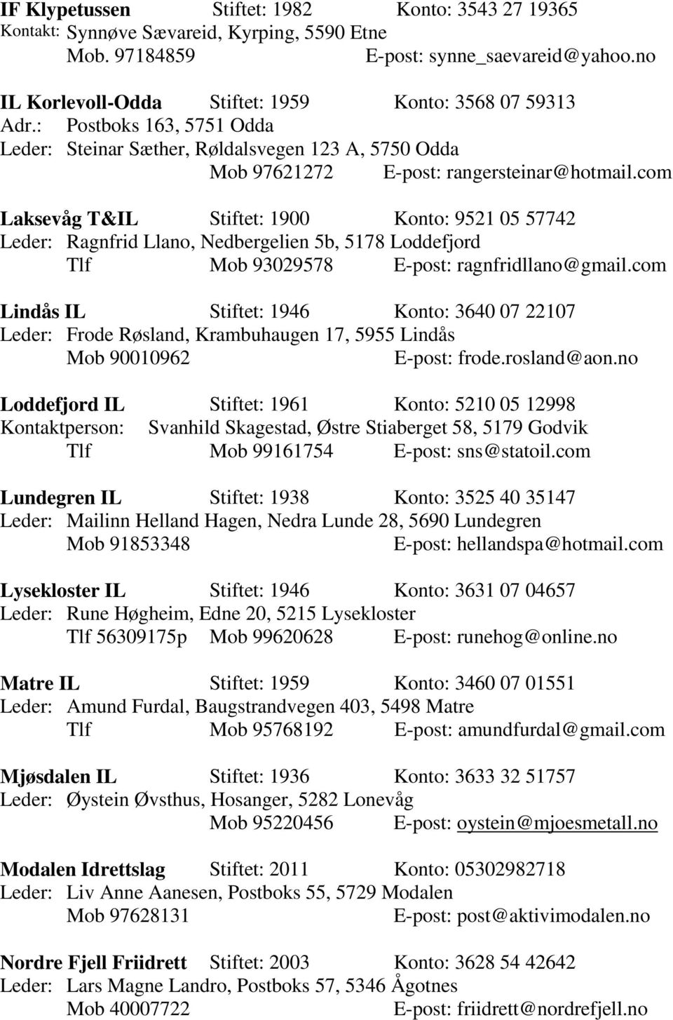 com Laksevåg T&IL Stiftet: 1900 Konto: 9521 05 57742 Leder: Ragnfrid Llano, Nedbergelien 5b, 5178 Loddefjord Tlf Mob 93029578 E-post: ragnfridllano@gmail.