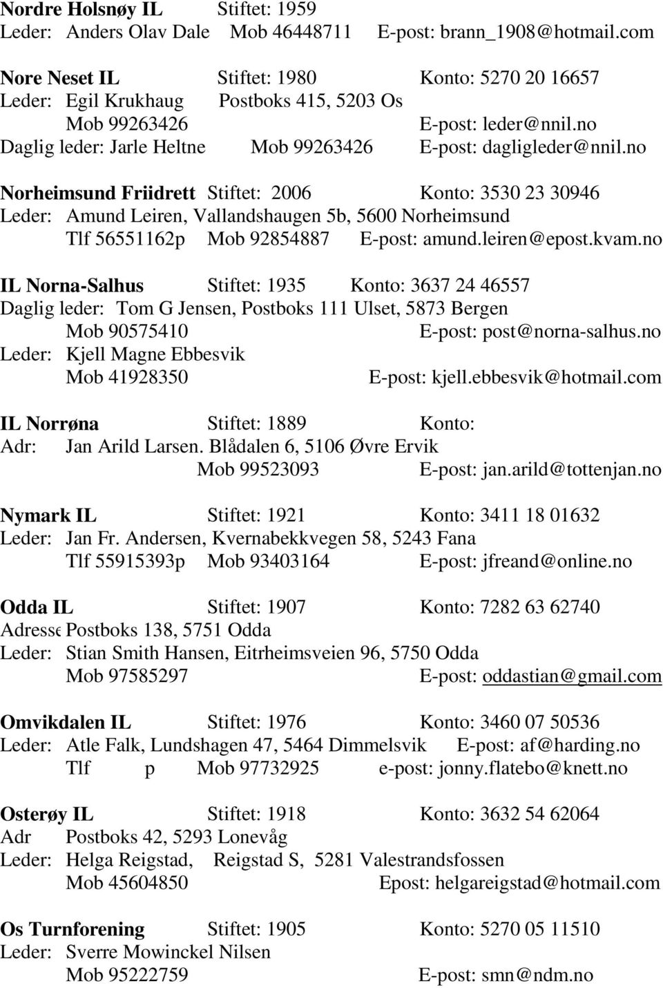 no Norheimsund Friidrett Stiftet: 2006 Konto: 3530 23 30946 Leder: Amund Leiren, Vallandshaugen 5b, 5600 Norheimsund Tlf 56551162p Mob 92854887 E-post: amund.leiren@epost.kvam.