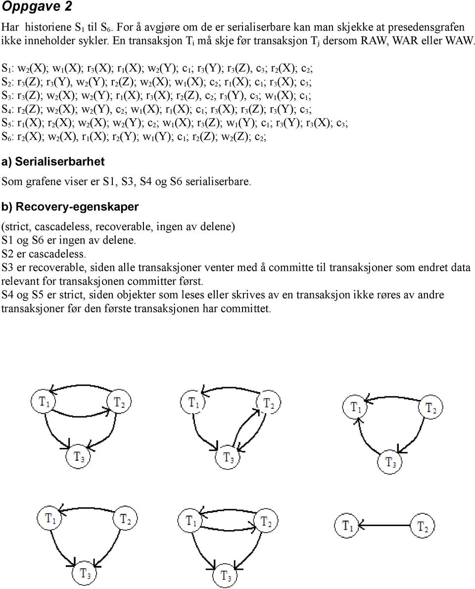 S 1 : w 2 (X); w 1 (X); r 3 (X); r 1 (X); w 2 (Y); c 1 ; r 3 (Y); r 3 (Z), c 3 ; r 2 (X); c 2 ; S 2 : r 3 (Z); r 3 (Y), w 2 (Y); r 2 (Z); w 2 (X); w 1 (X); c 2 ; r 1 (X); c 1 ; r 3 (X); c 3 ; S 3 : r