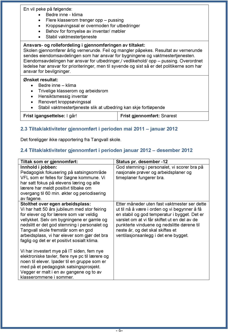 Eiendomsavdelingen har ansvar for utbedringer,/ vedlikehold/ opp pussing.