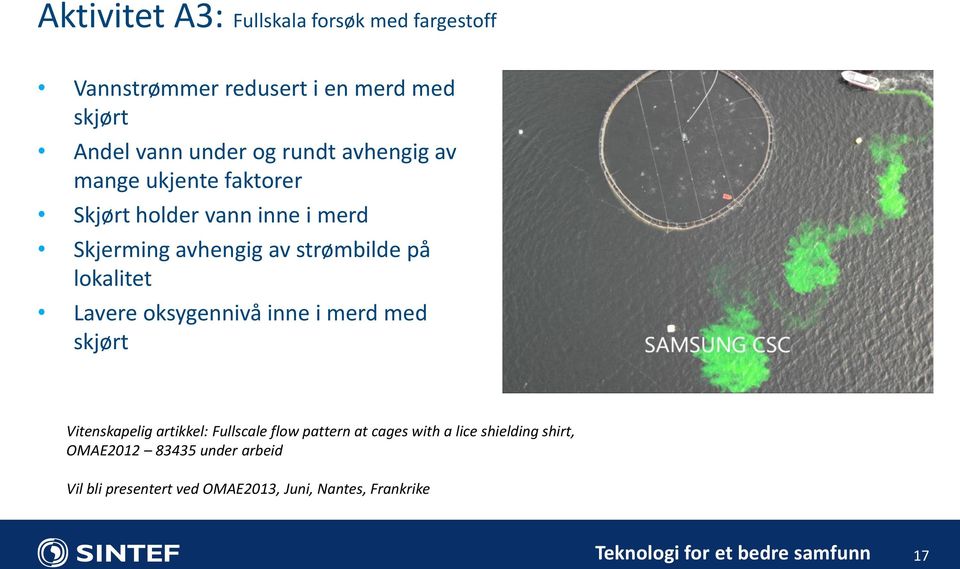 lokalitet Lavere oksygennivå inne i merd med skjørt Vitenskapelig artikkel: Fullscale flow pattern at cages