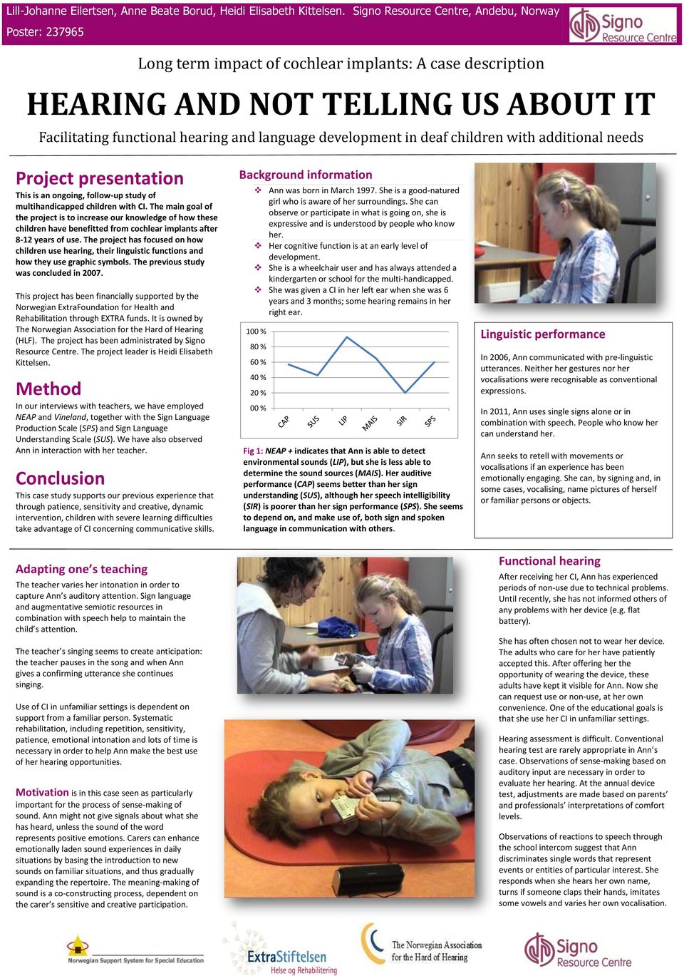 development in deaf children with additional needs Project presentation This is an ongoing, follow-up study of multihandicapped children with CI.