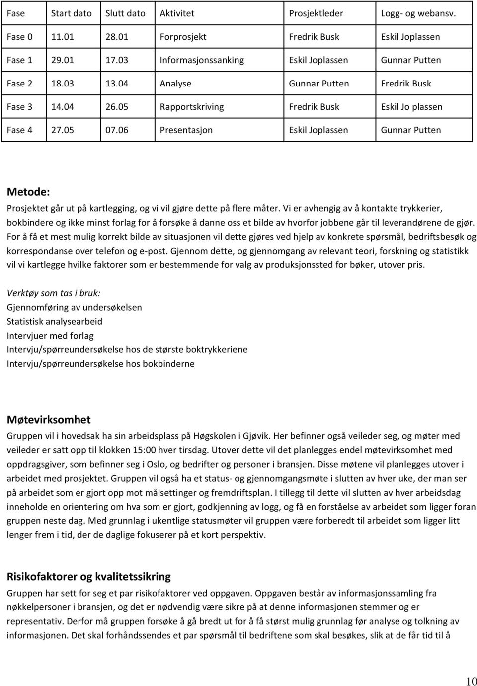 06 Presentasjon Eskil Joplassen Gunnar Putten Metode: Prosjektet går ut på kartlegging, og vi vil gjøre dette på flere måter.