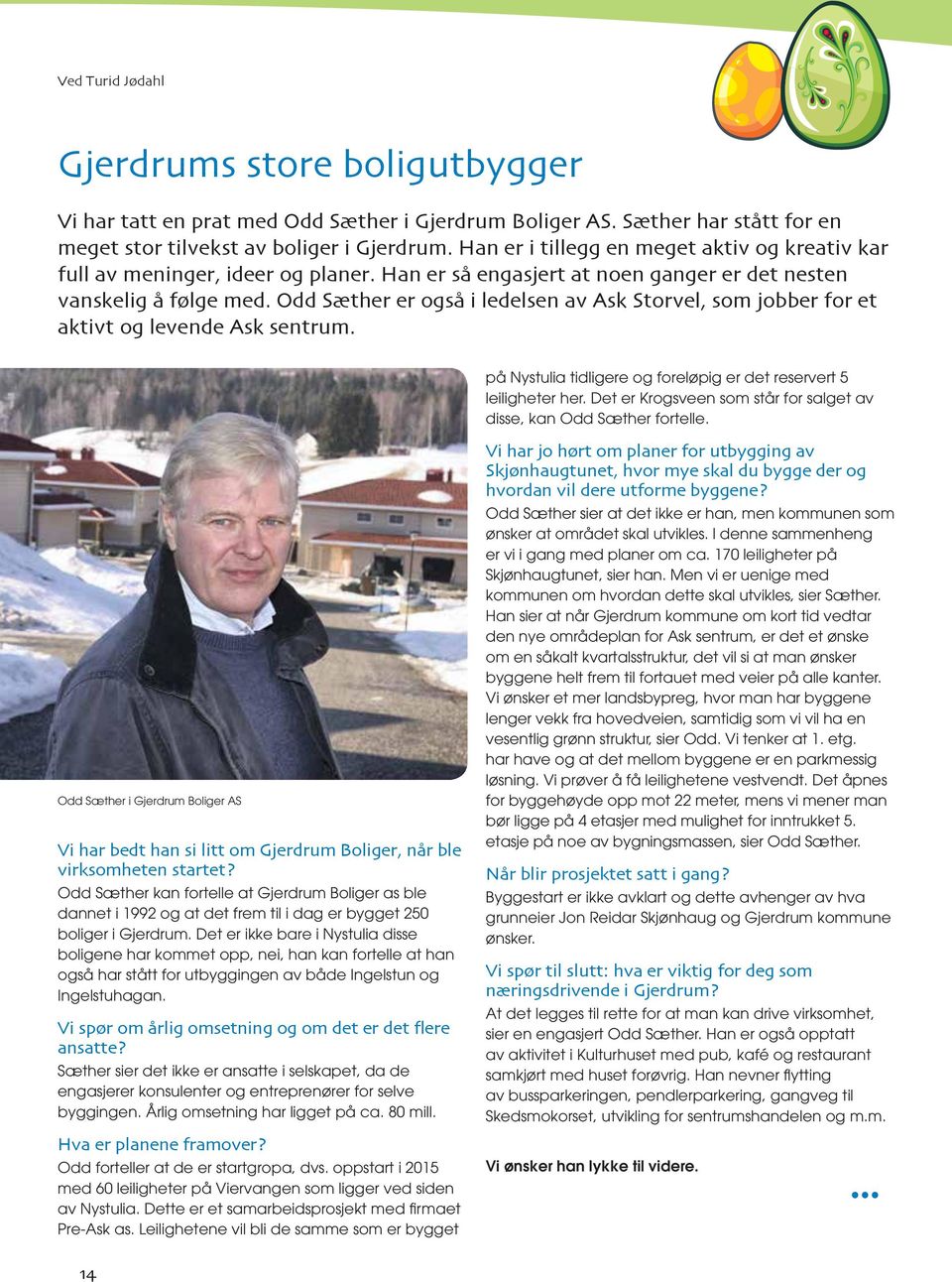 Odd Sæther er også i ledelsen av Ask Storvel, som jobber for et aktivt og levende Ask sentrum. på Nystulia tidligere og foreløpig er det reservert 5 leiligheter her.