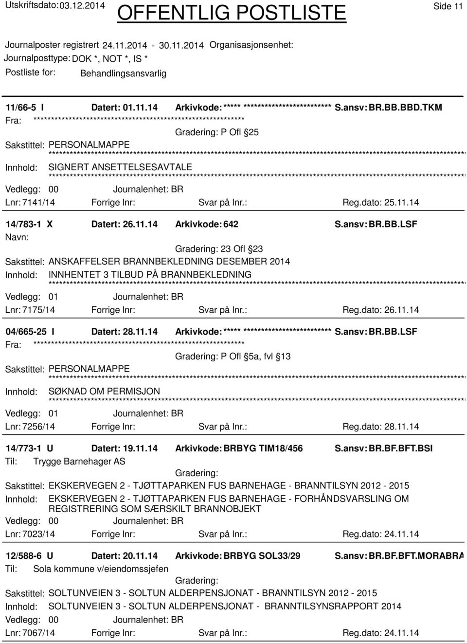 LSF Navn: 23 Ofl 23 Sakstittel: ANSKAFFELSER BRANNBEKLEDNING DESEMBER 2014 Innhold: INNHENTET 3 TILBUD PÅ BRANNBEKLEDNING Lnr: 7175/14 Forrige lnr: Svar på lnr.: Reg.dato: 26.11.