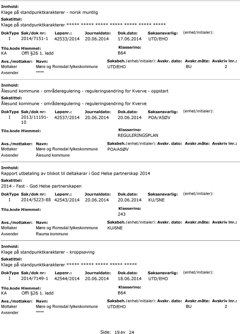 : Mottaker Møre og Romsdal fylkeskommune TD/EHO B 2 nnhold: Ålesund kommune - områderegulering - reguleringsendring for Kverve - oppstart Ålesund kommune - områderegulering - reguleringsendring for